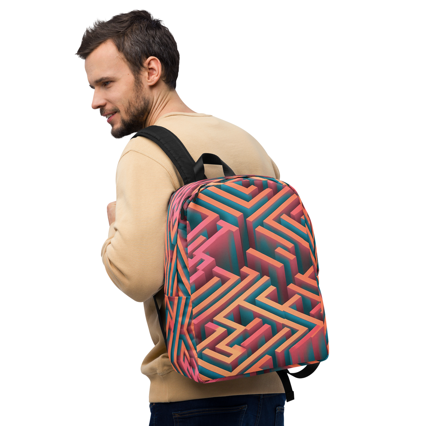 3D Maze Illusion | 3D Patterns | All-Over Print Minimalist Backpack - #1