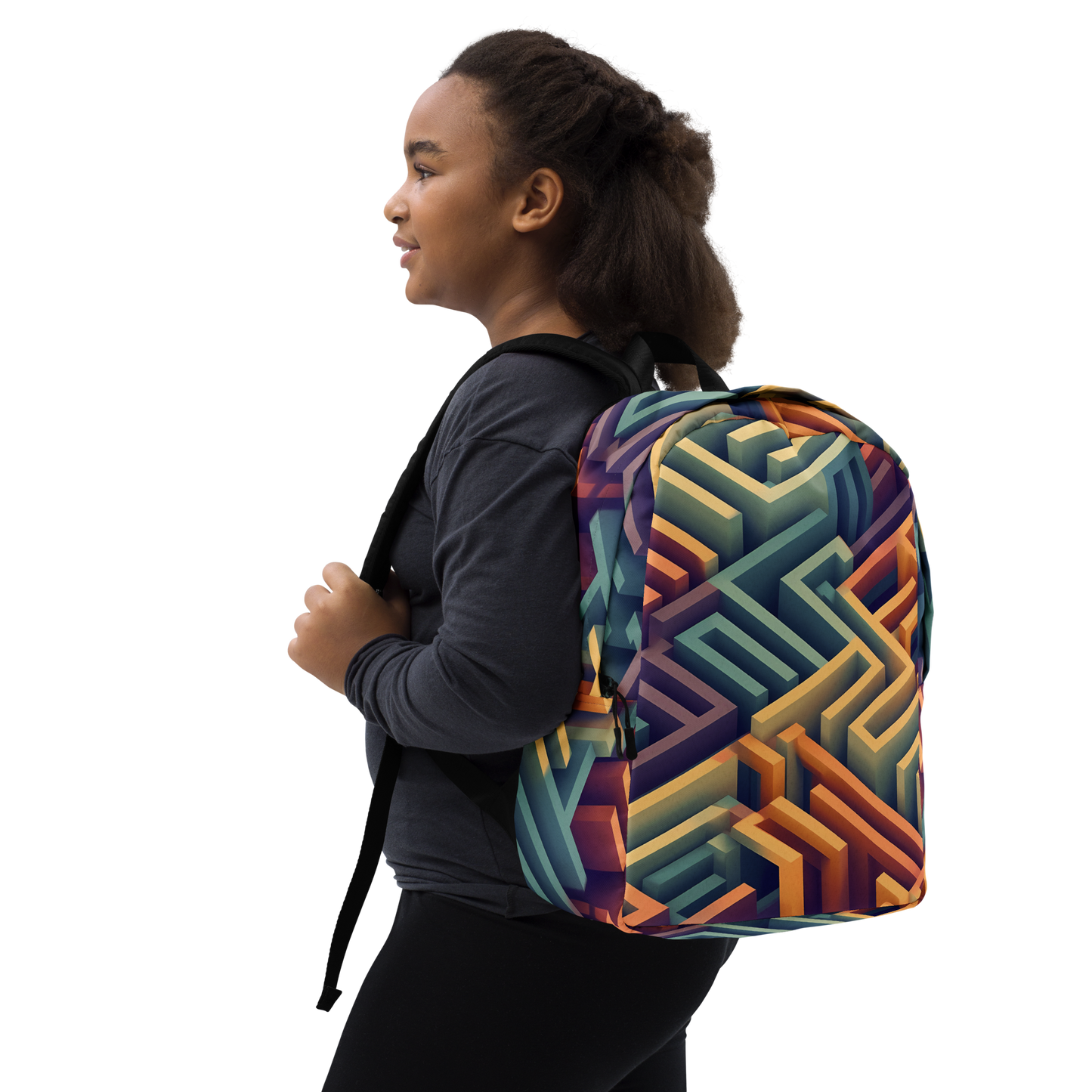 3D Maze Illusion | 3D Patterns | All-Over Print Minimalist Backpack - #3