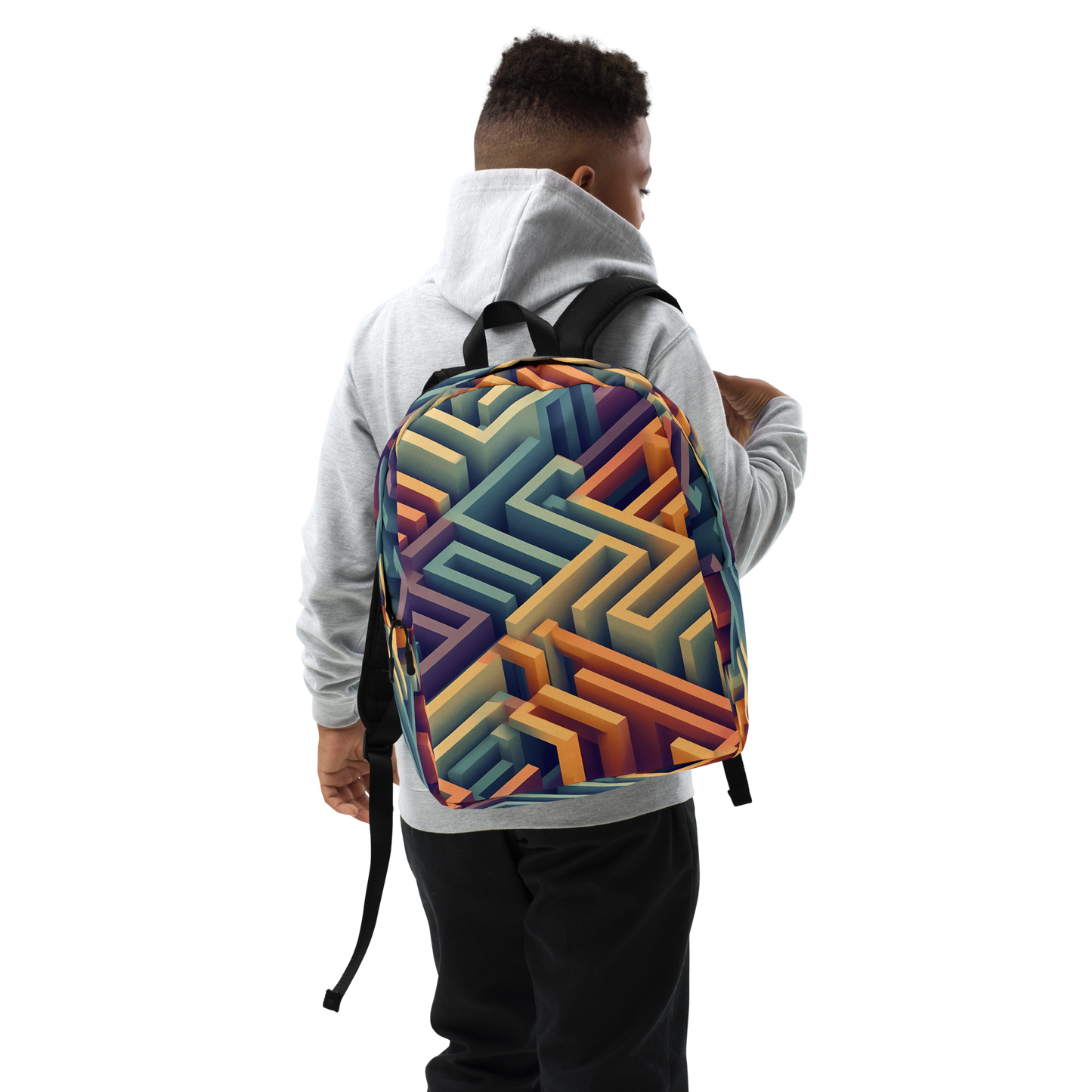 3D Maze Illusion | 3D Patterns | All-Over Print Minimalist Backpack - #3