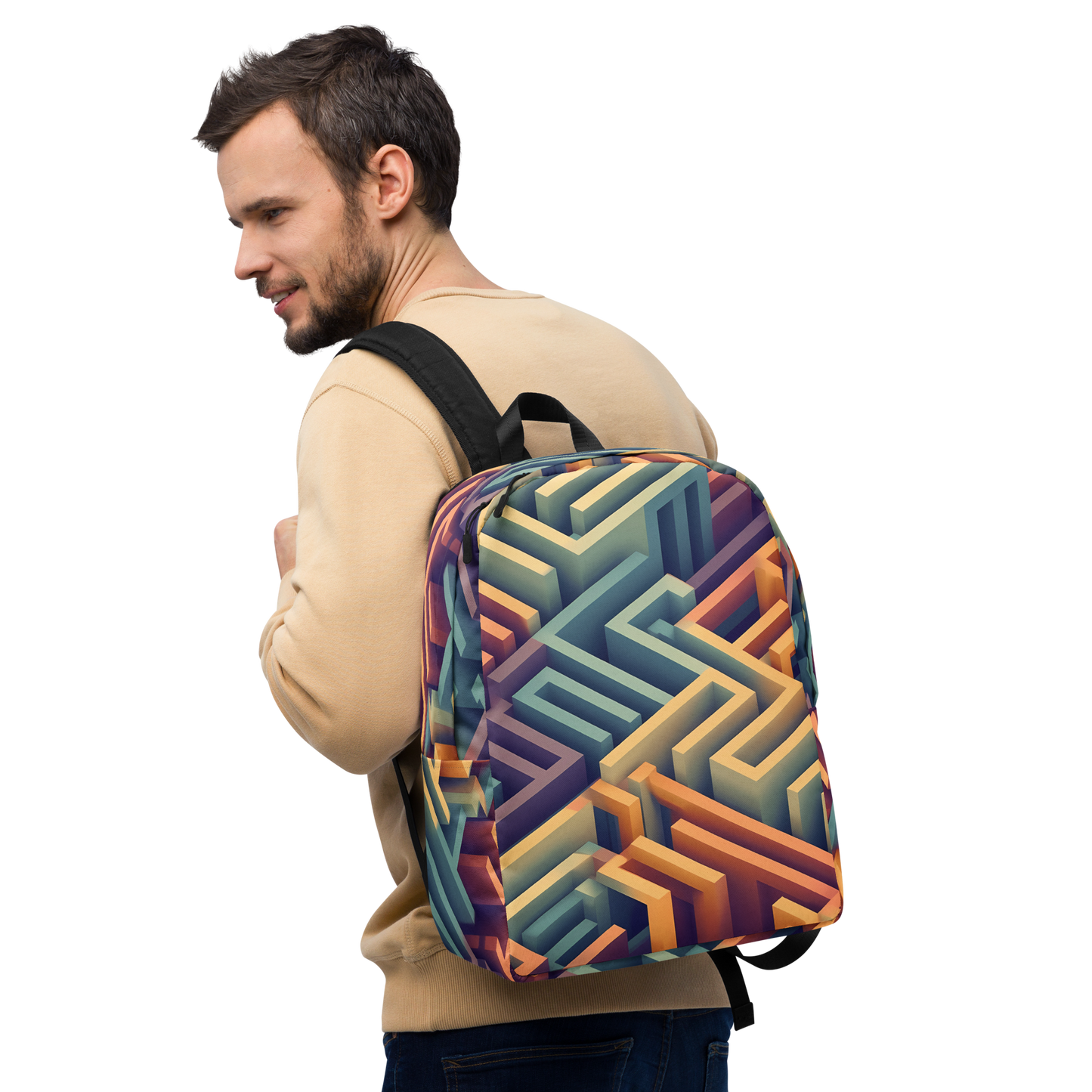 3D Maze Illusion | 3D Patterns | All-Over Print Minimalist Backpack - #3