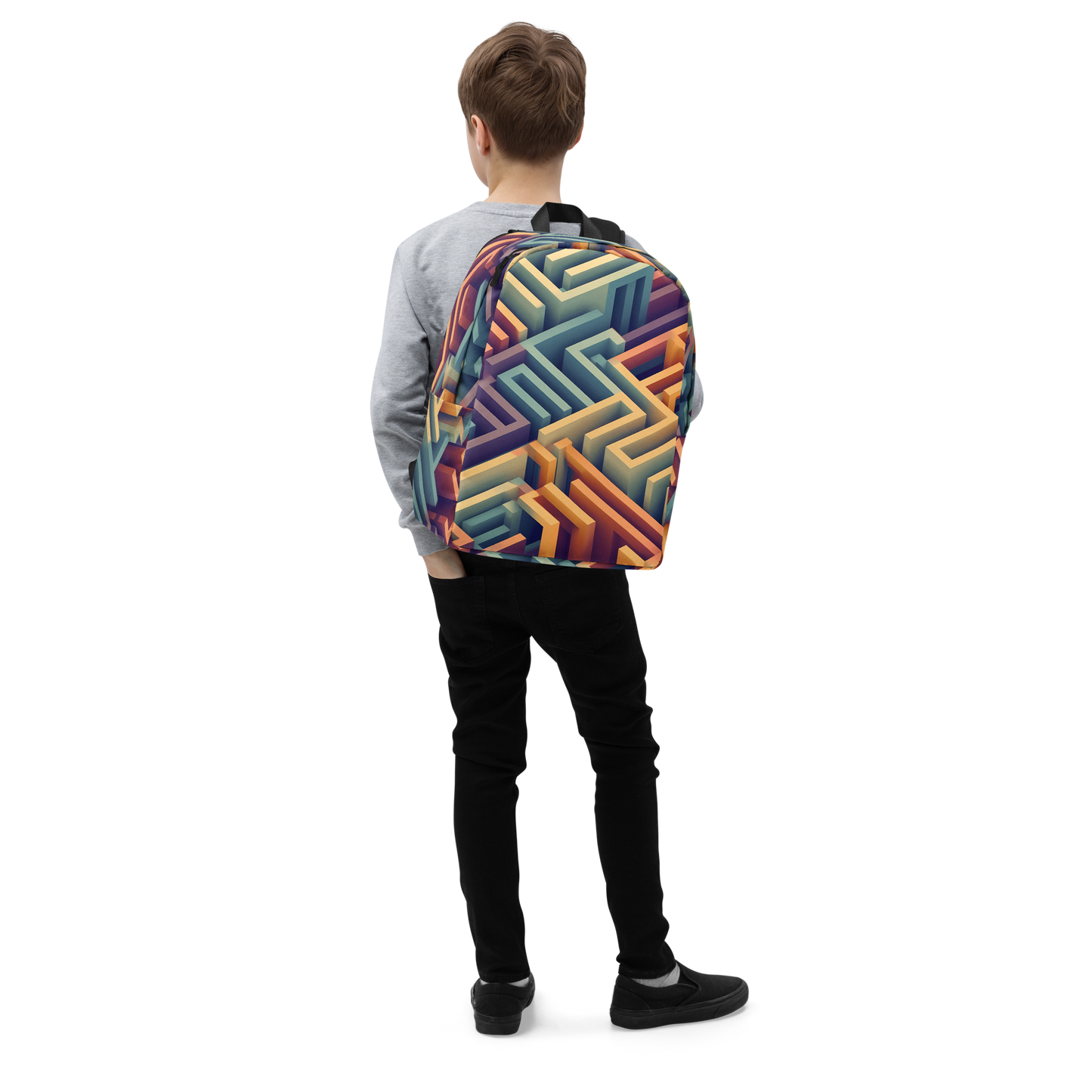 3D Maze Illusion | 3D Patterns | All-Over Print Minimalist Backpack - #3