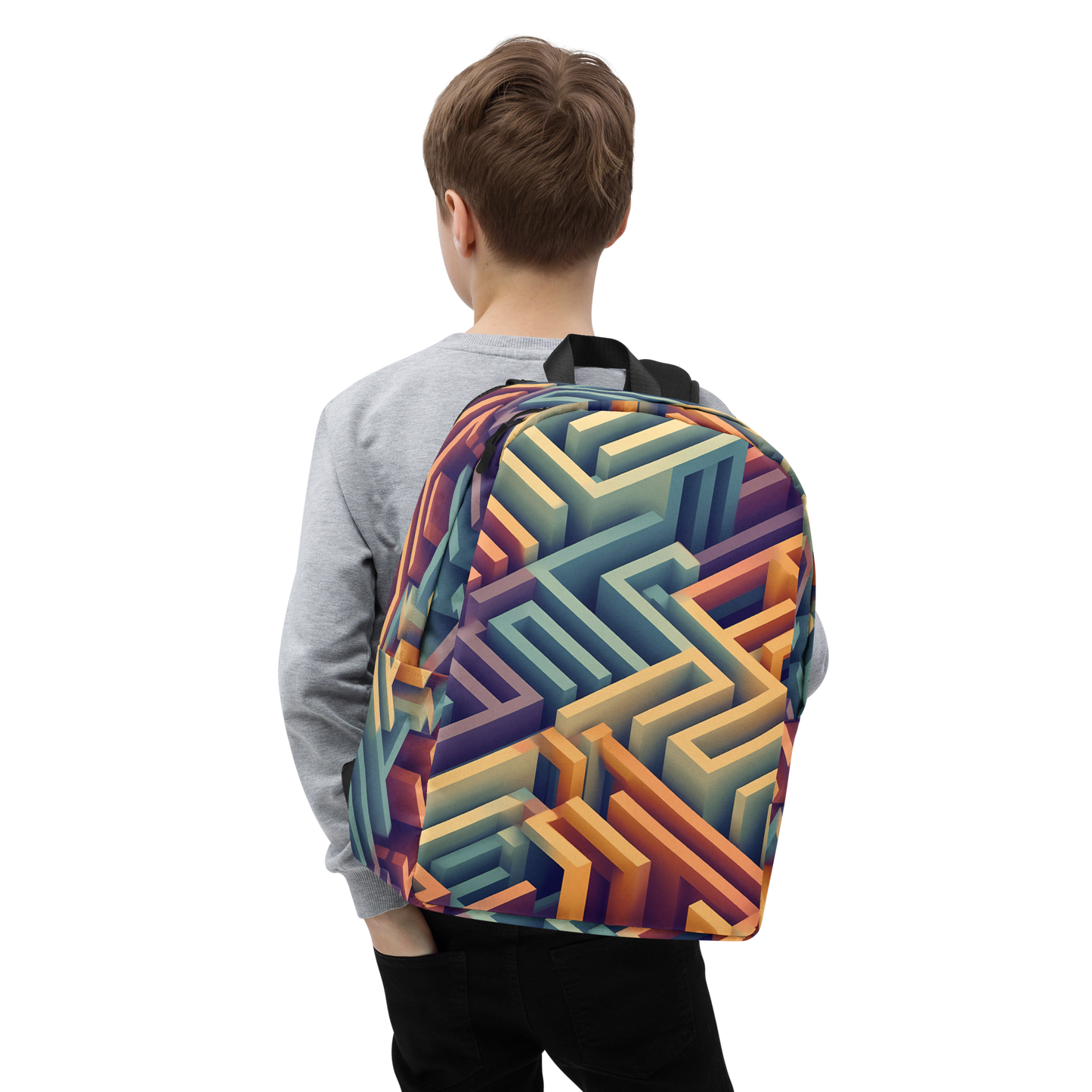 3D Maze Illusion | 3D Patterns | All-Over Print Minimalist Backpack - #3