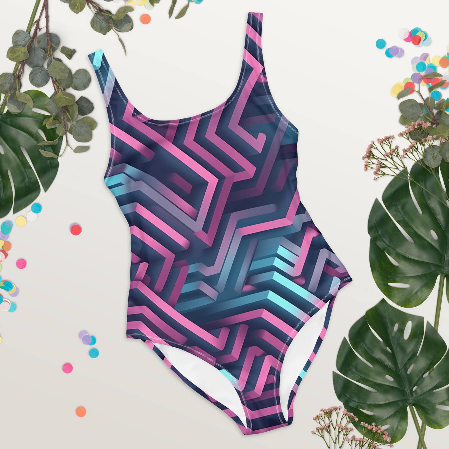 3D Maze Illusion | 3D Patterns | All-Over Print One-Piece Swimsuit - #4