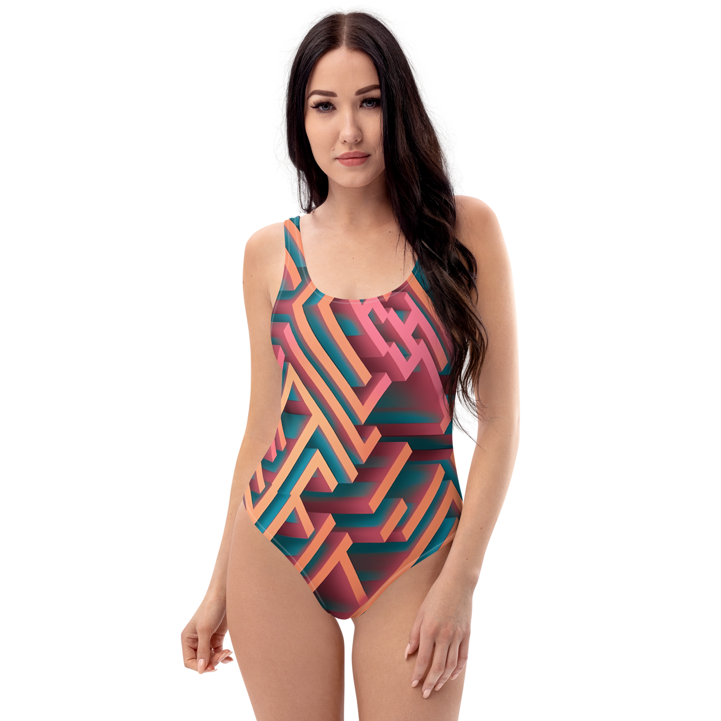 3D Maze Illusion | 3D Patterns | All-Over Print One-Piece Swimsuit - #1