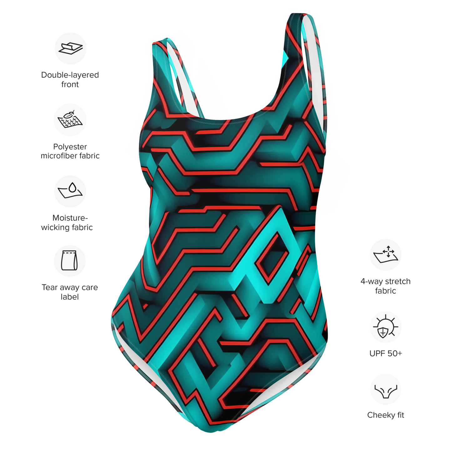 3D Maze Illusion | 3D Patterns | All-Over Print One-Piece Swimsuit - #2