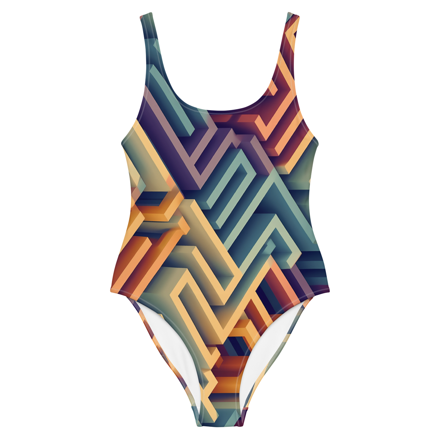 3D Maze Illusion | 3D Patterns | All-Over Print One-Piece Swimsuit - #3