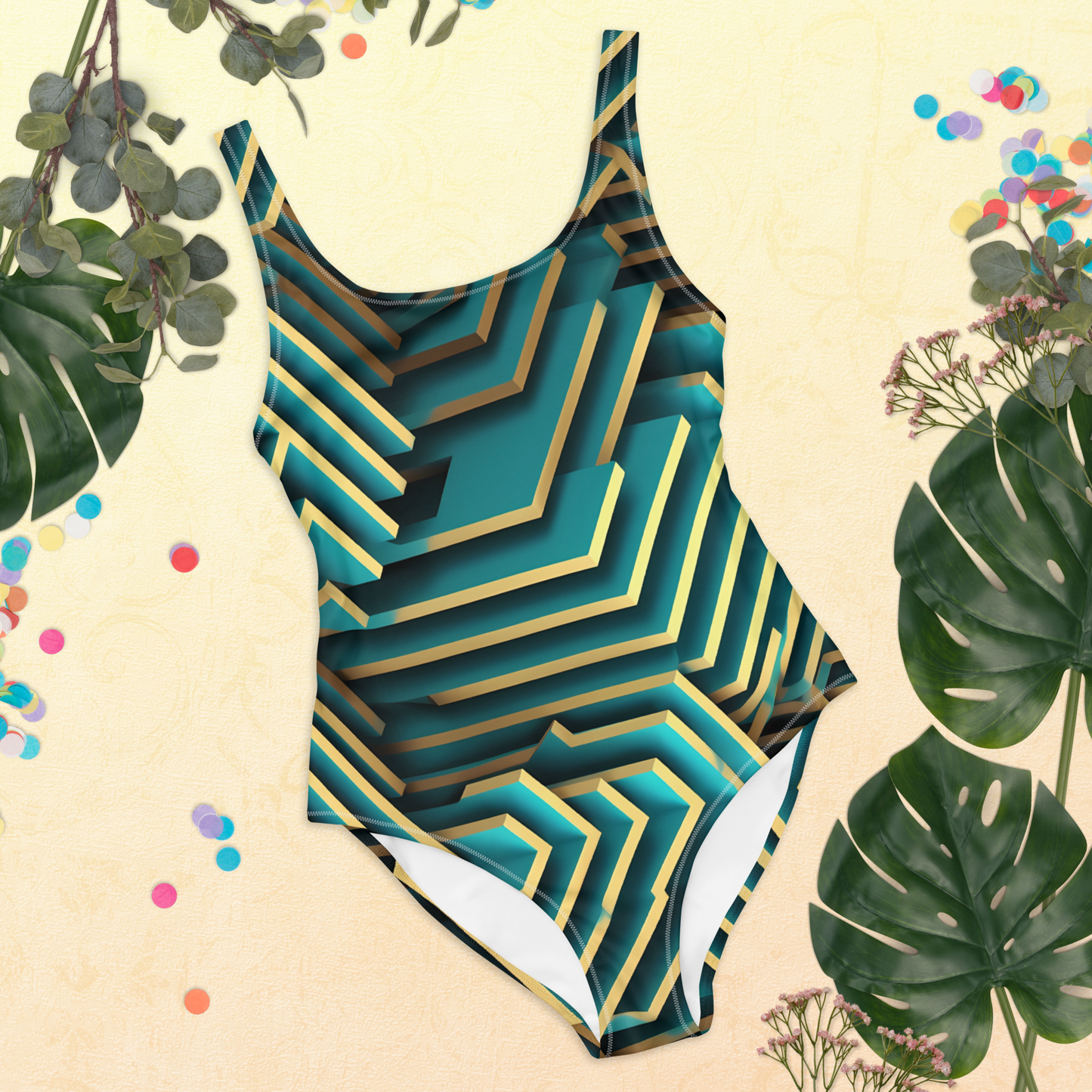 3D Maze Illusion | 3D Patterns | All-Over Print One-Piece Swimsuit - #5