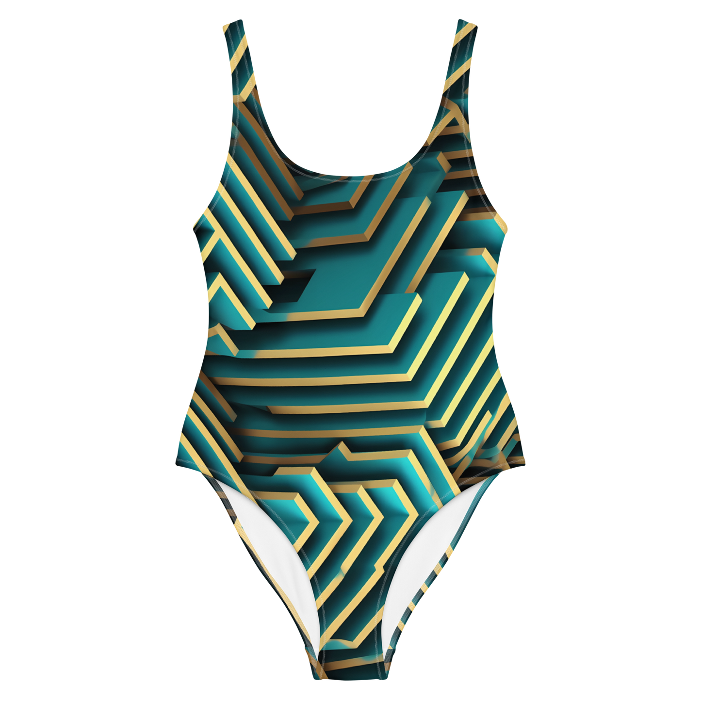 3D Maze Illusion | 3D Patterns | All-Over Print One-Piece Swimsuit - #5