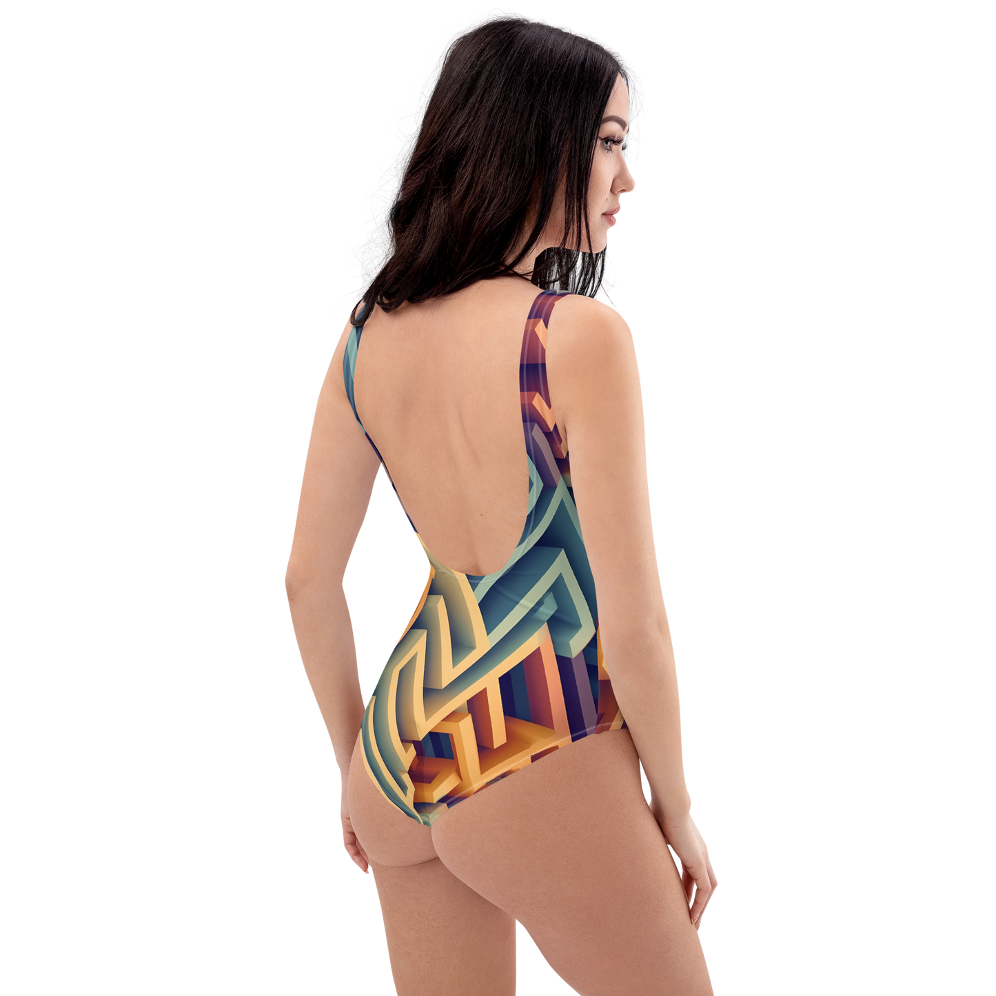 3D Maze Illusion | 3D Patterns | All-Over Print One-Piece Swimsuit - #3