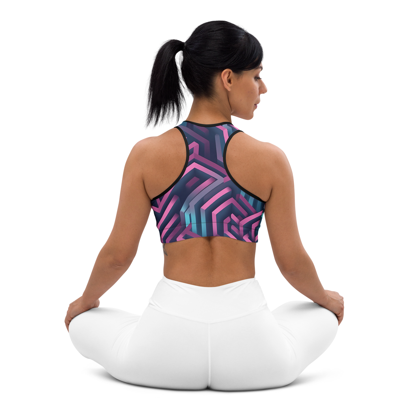 3D Maze Illusion | 3D Patterns | All-Over Print Padded Sports Bra - #4