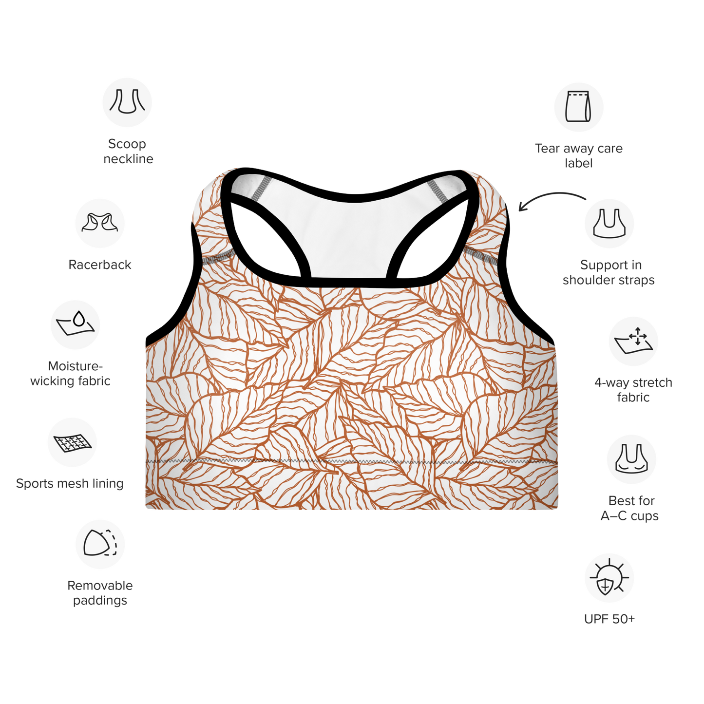 Colorful Fall Leaves | Seamless Patterns | All-Over Print Padded Sports Bra - #1