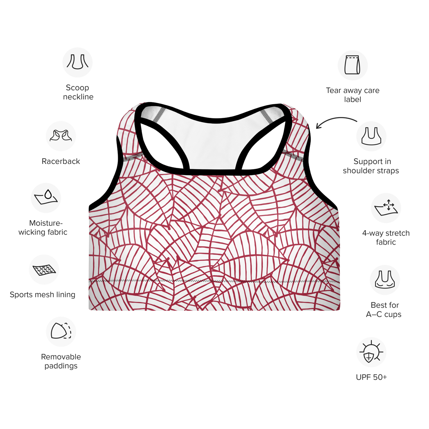Colorful Fall Leaves | Seamless Patterns | All-Over Print Padded Sports Bra - #8