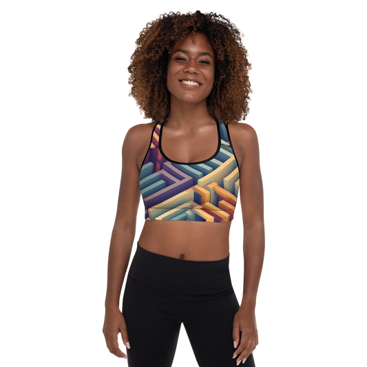 3D Maze Illusion | 3D Patterns | All-Over Print Padded Sports Bra - #3