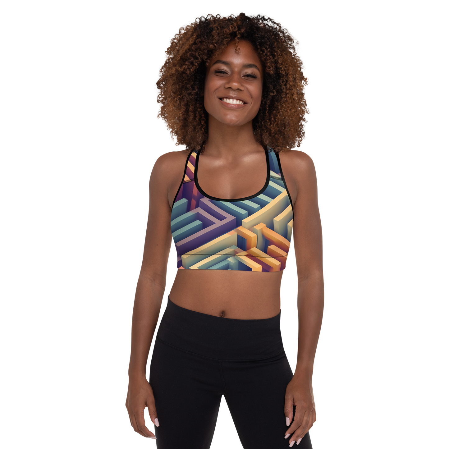 3D Maze Illusion | 3D Patterns | All-Over Print Padded Sports Bra - #3