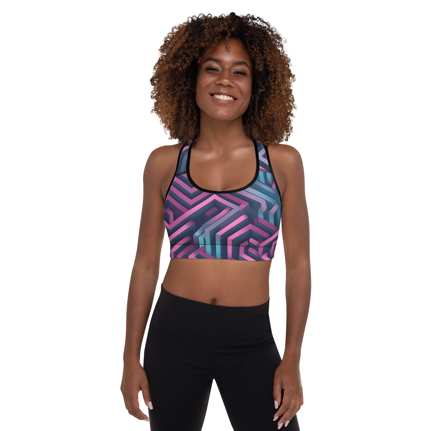 3D Maze Illusion | 3D Patterns | All-Over Print Padded Sports Bra - #4