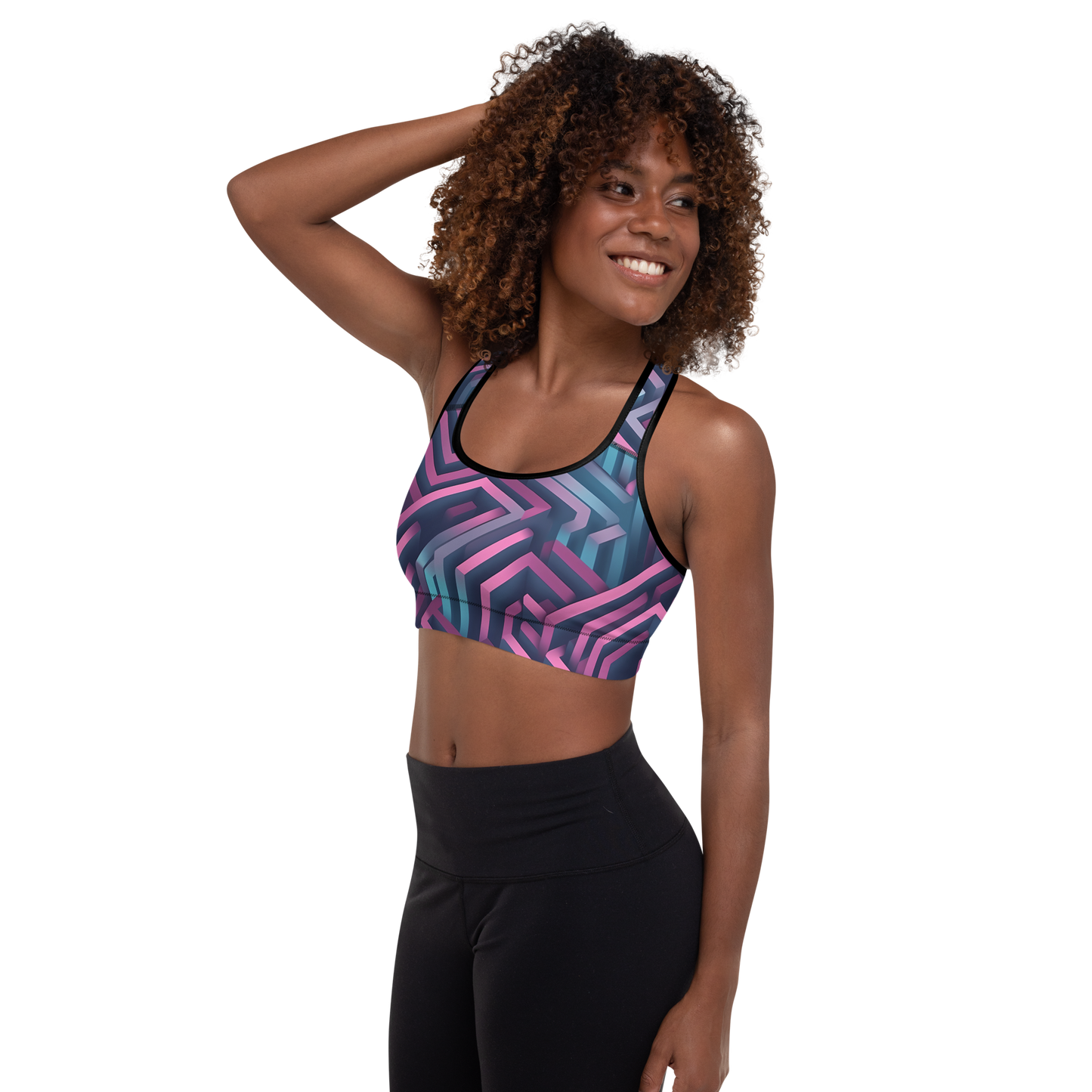 3D Maze Illusion | 3D Patterns | All-Over Print Padded Sports Bra - #4