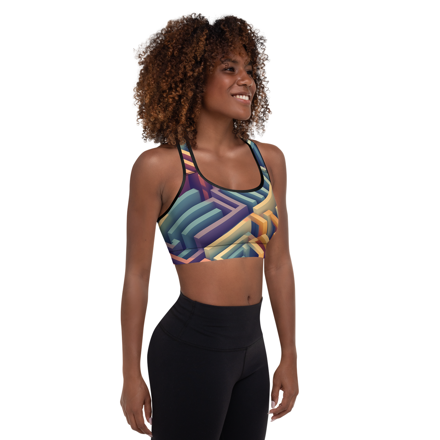 3D Maze Illusion | 3D Patterns | All-Over Print Padded Sports Bra - #3