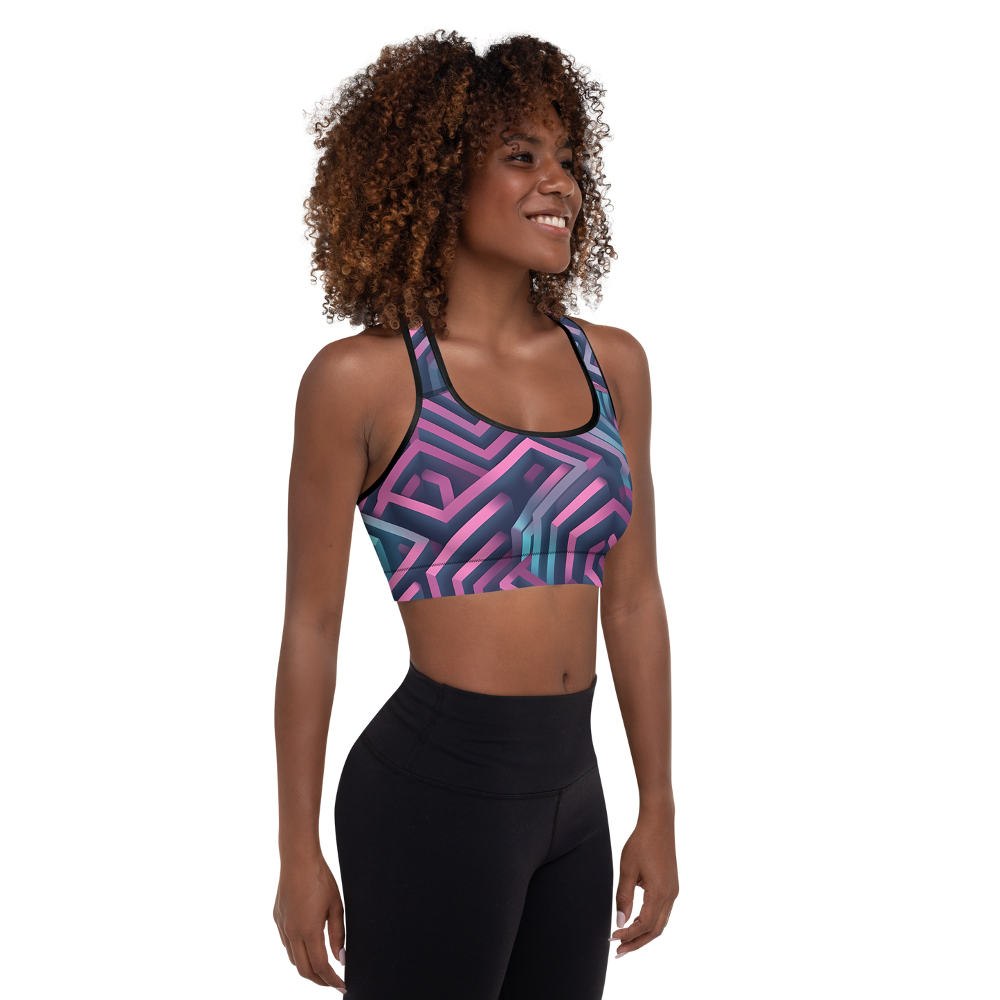 3D Maze Illusion | 3D Patterns | All-Over Print Padded Sports Bra - #4