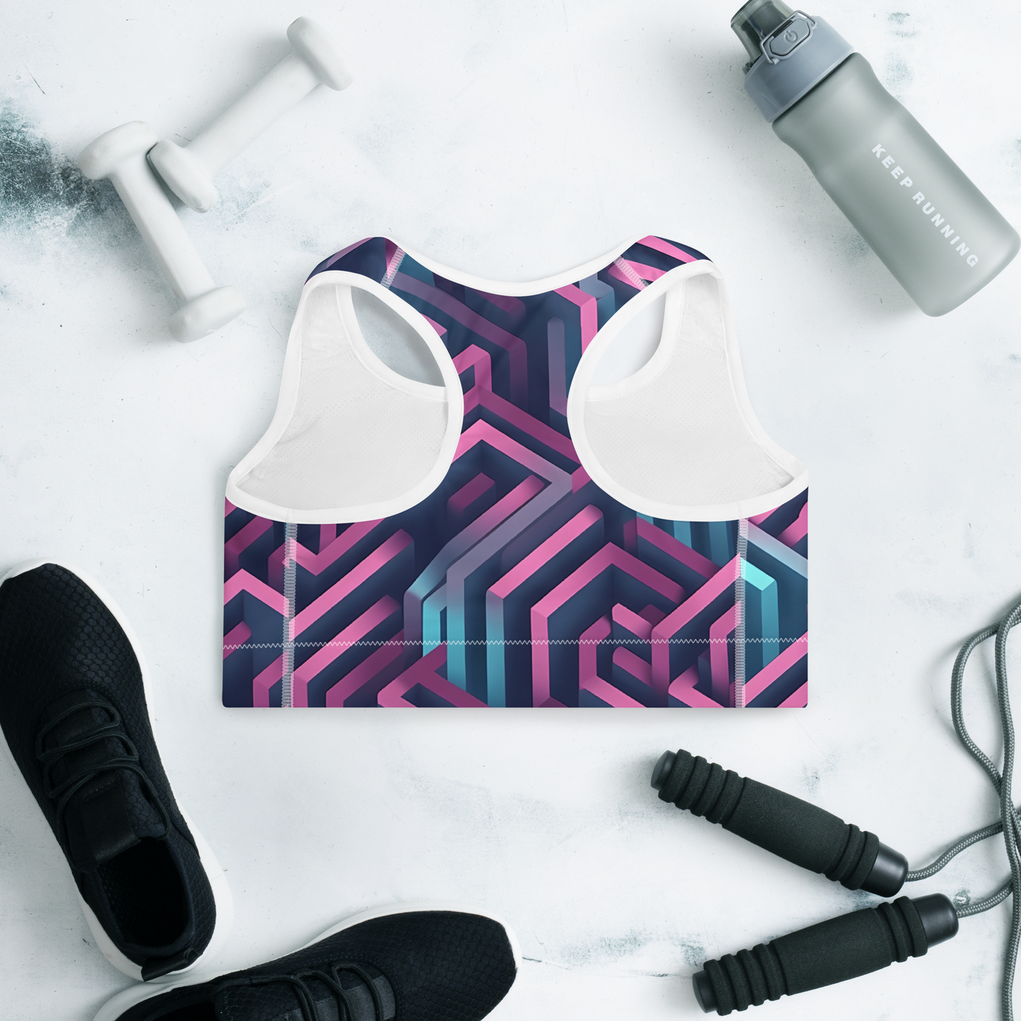 3D Maze Illusion | 3D Patterns | All-Over Print Padded Sports Bra - #4