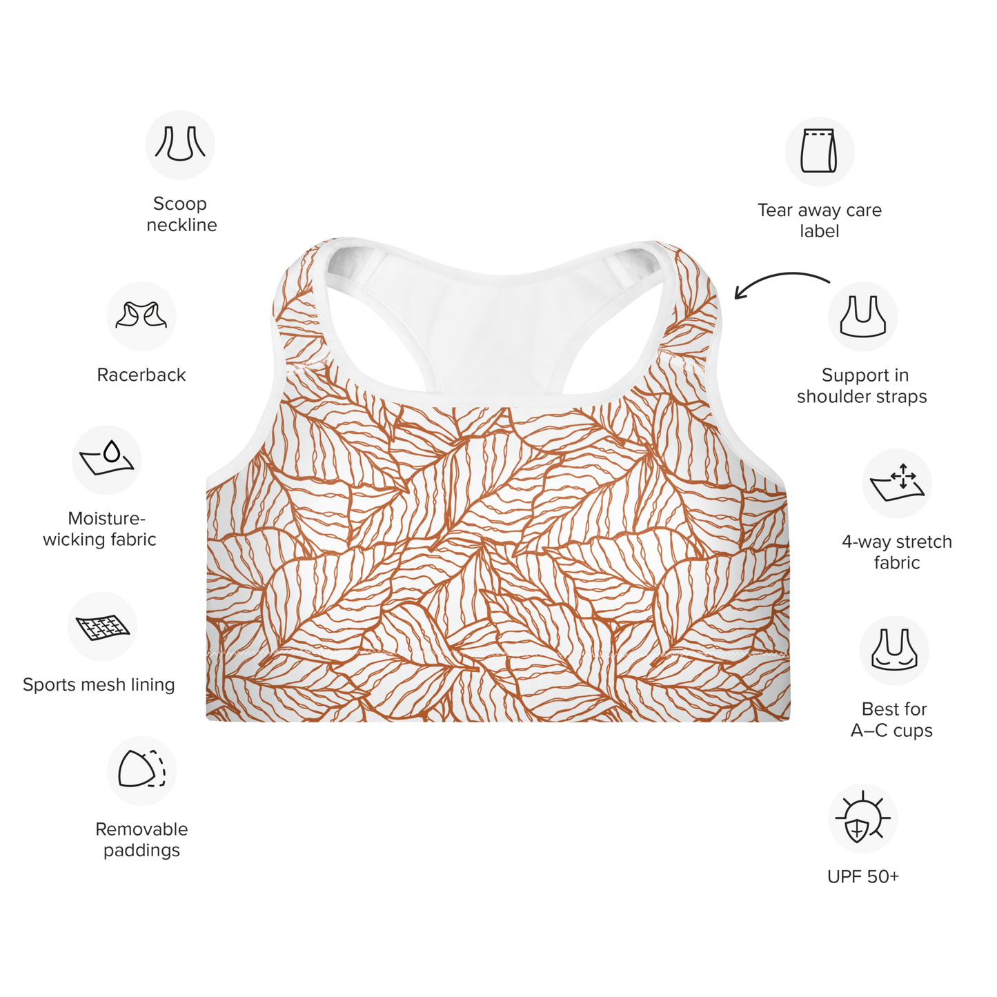 Colorful Fall Leaves | Seamless Patterns | All-Over Print Padded Sports Bra - #1