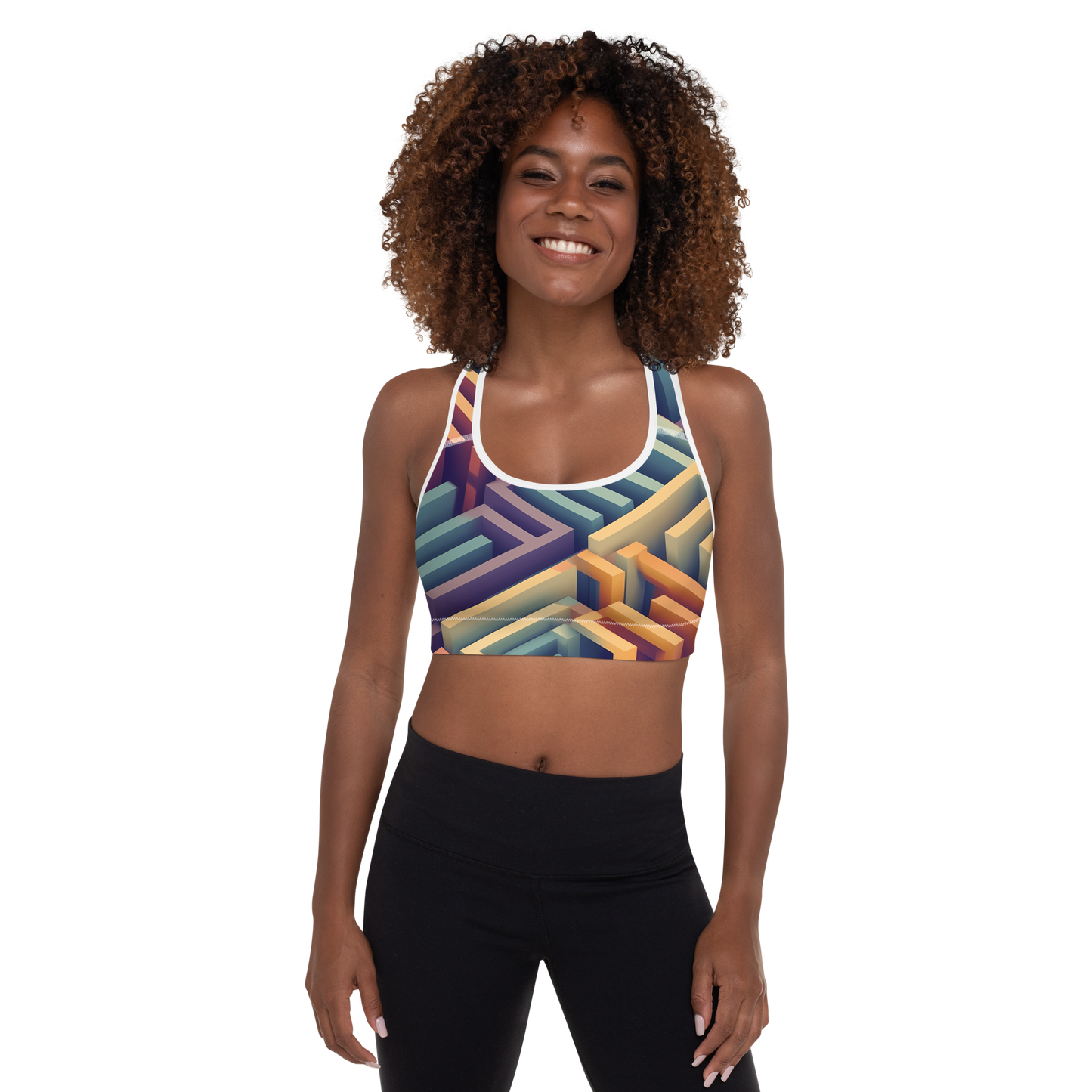 3D Maze Illusion | 3D Patterns | All-Over Print Padded Sports Bra - #3