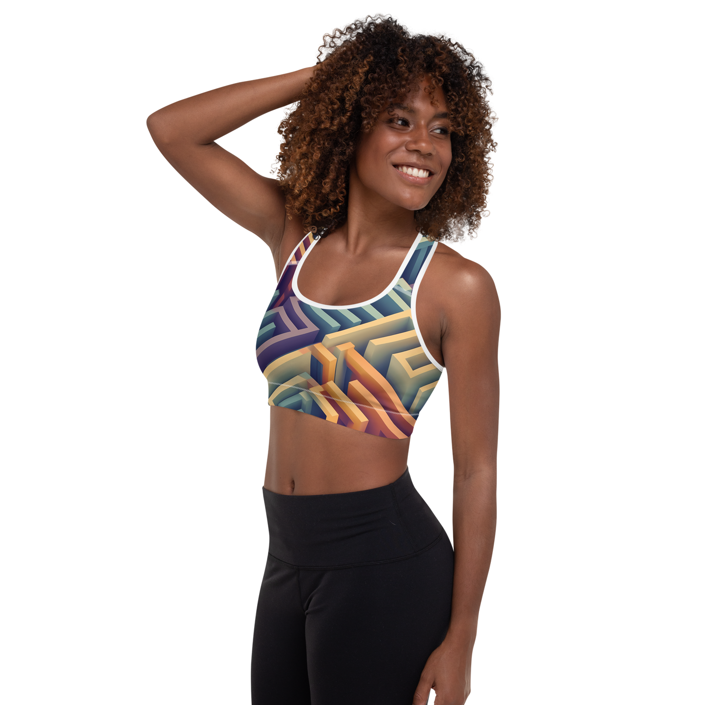 3D Maze Illusion | 3D Patterns | All-Over Print Padded Sports Bra - #3