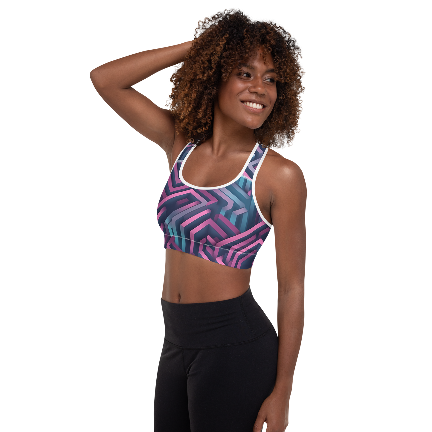 3D Maze Illusion | 3D Patterns | All-Over Print Padded Sports Bra - #4