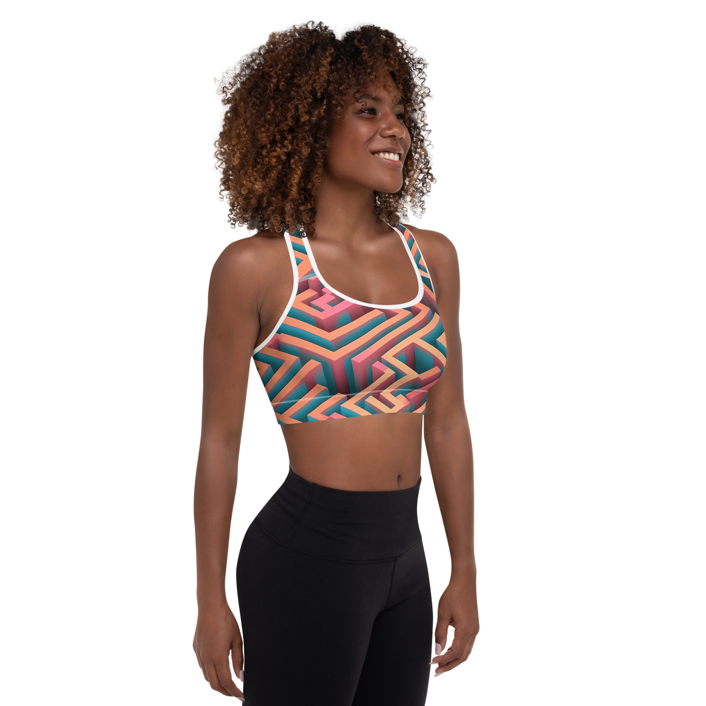 3D Maze Illusion | 3D Patterns | All-Over Print Padded Sports Bra - #1