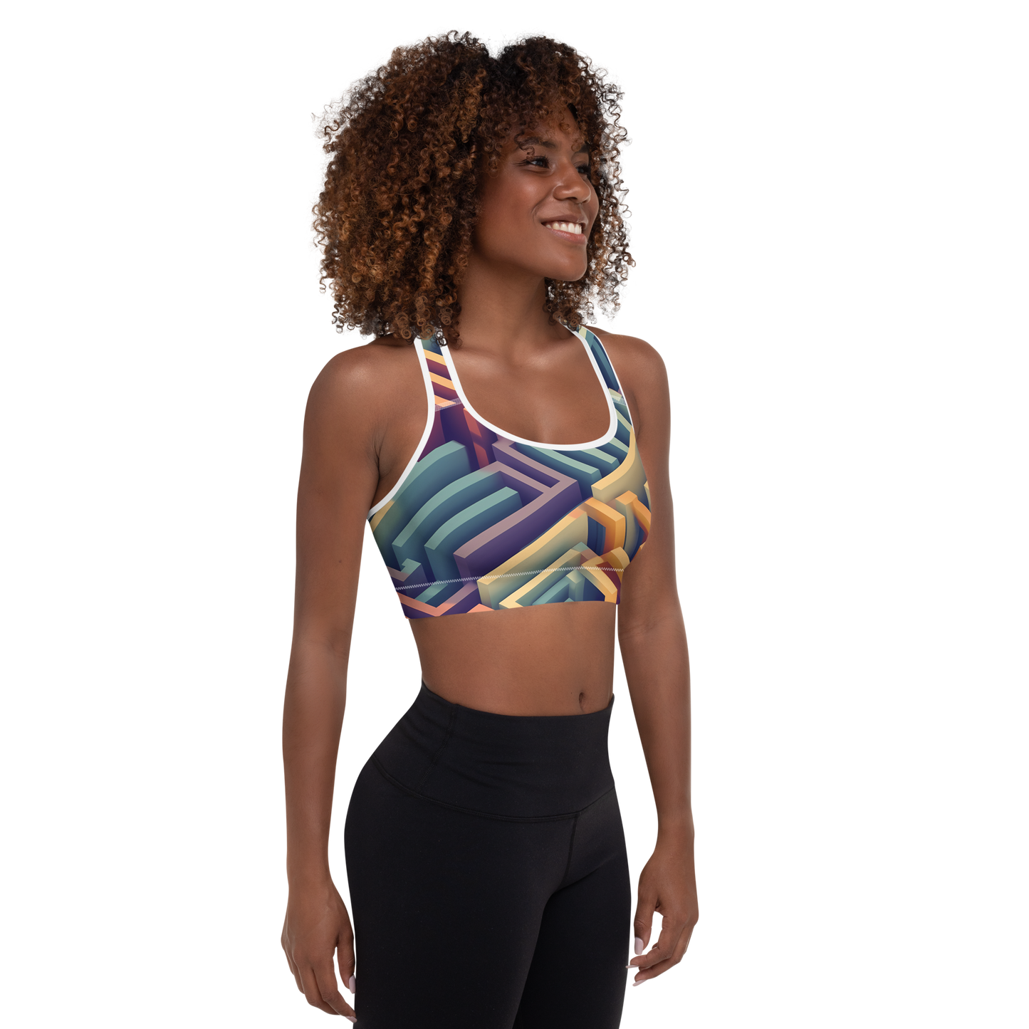 3D Maze Illusion | 3D Patterns | All-Over Print Padded Sports Bra - #3