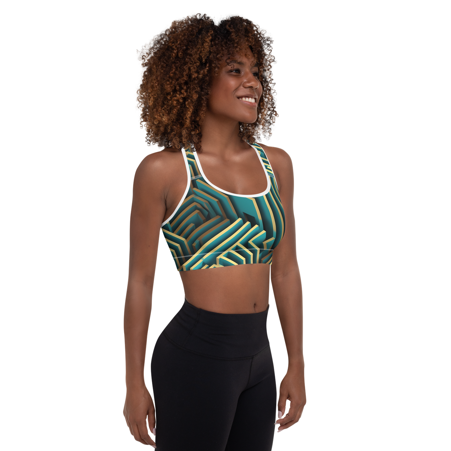 3D Maze Illusion | 3D Patterns | All-Over Print Padded Sports Bra - #5