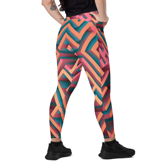3D Maze Illusion | 3D Patterns | All-Over Print Crossover Leggings with Pockets - #1