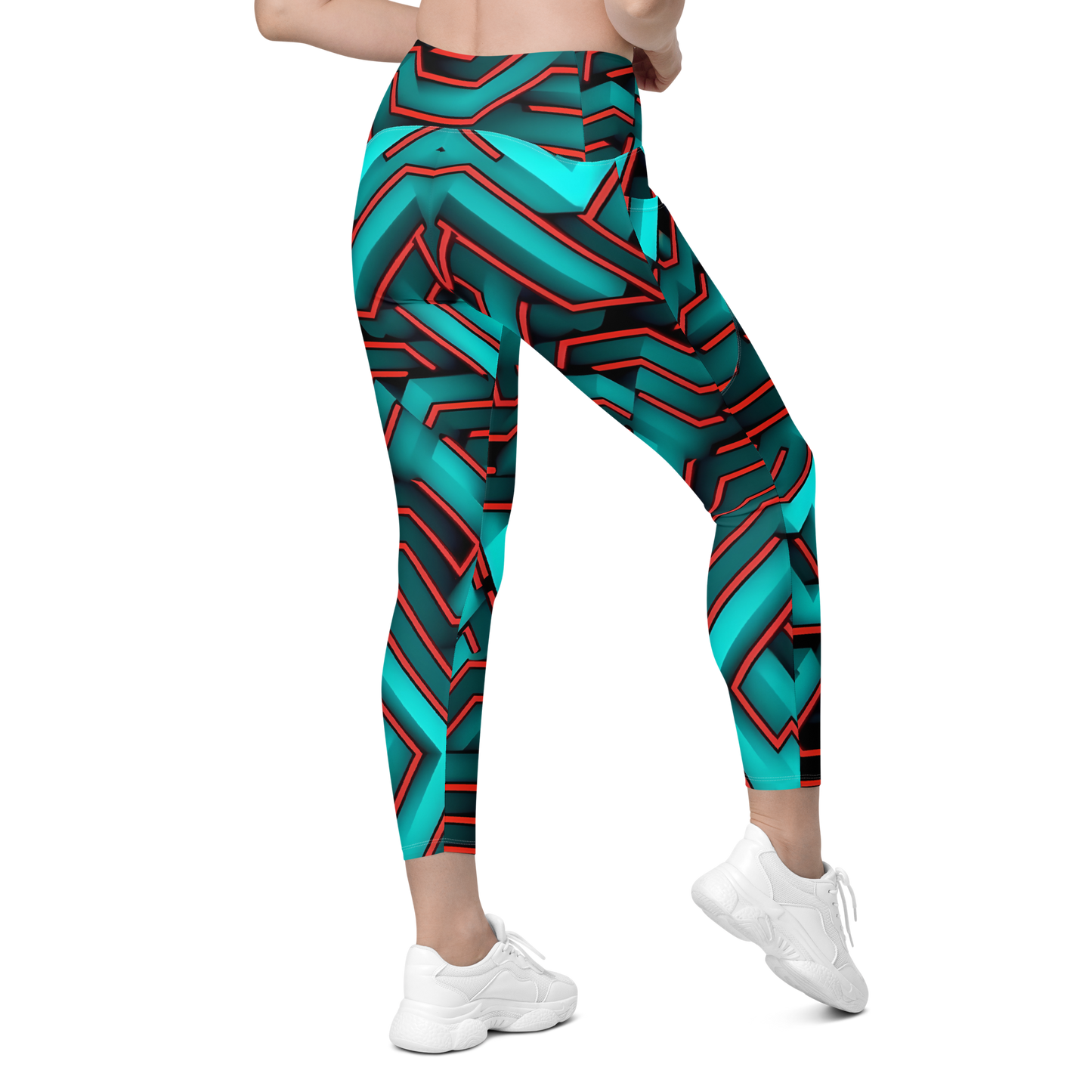 3D Maze Illusion | 3D Patterns | All-Over Print Crossover Leggings with Pockets - #2