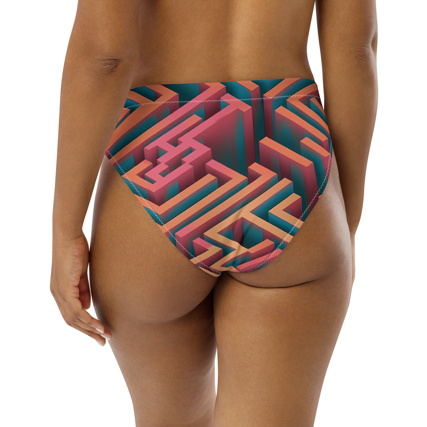 3D Maze Illusion | 3D Patterns | All-Over Print Recycled High-Waisted Bikini Bottom - #1