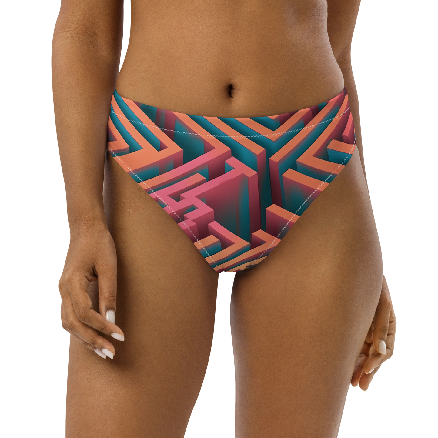 3D Maze Illusion | 3D Patterns | All-Over Print Recycled High-Waisted Bikini Bottom - #1