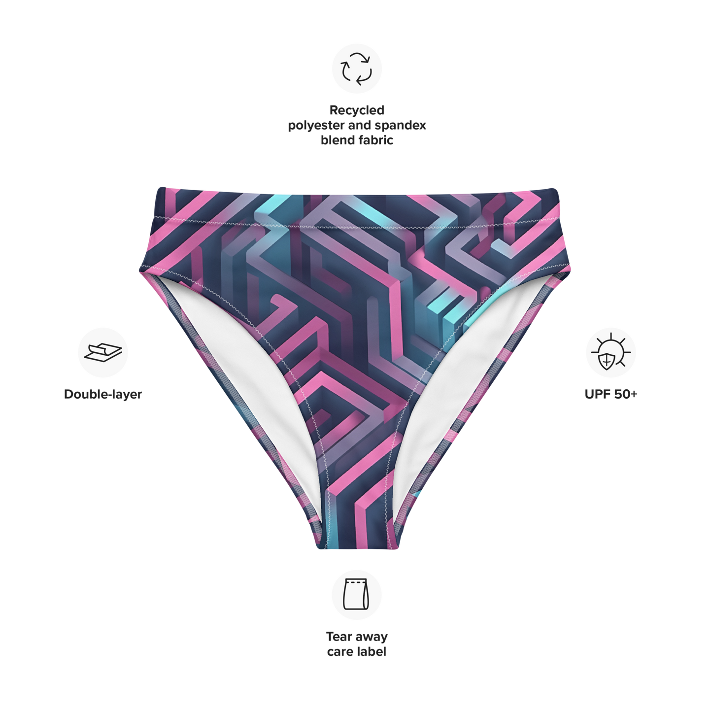 3D Maze Illusion | 3D Patterns | All-Over Print Recycled High-Waisted Bikini Bottom - #4