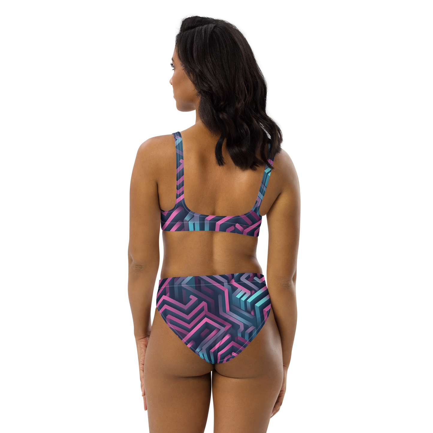 3D Maze Illusion | 3D Patterns | All-Over Print Recycled High-Waisted Bikini - #4