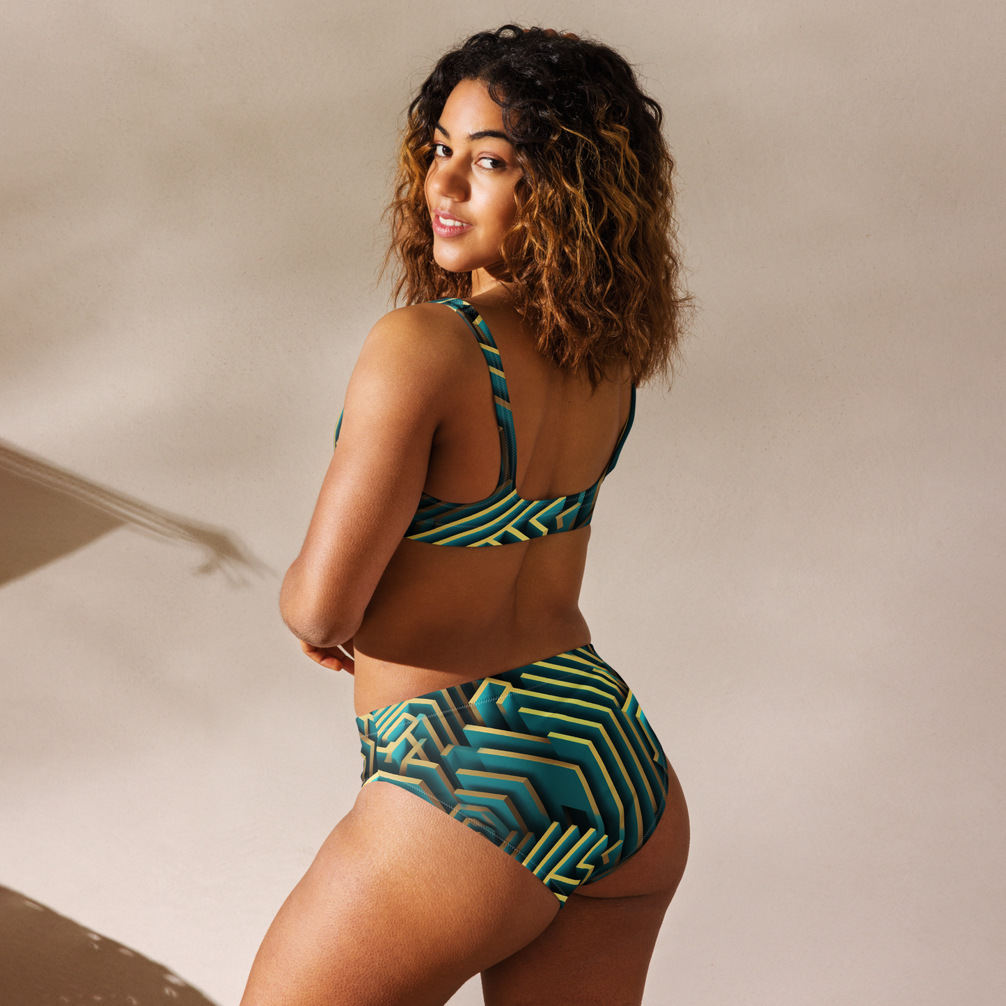 3D Maze Illusion | 3D Patterns | All-Over Print Recycled High-Waisted Bikini - #5