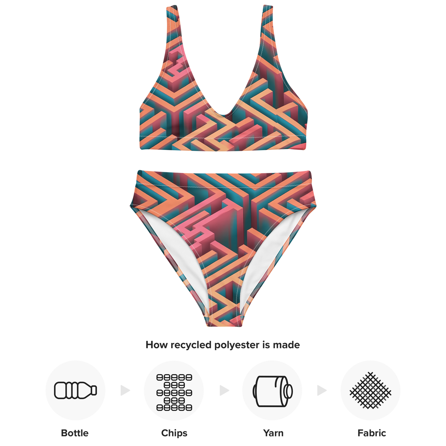 3D Maze Illusion | 3D Patterns | All-Over Print Recycled High-Waisted Bikini - #1