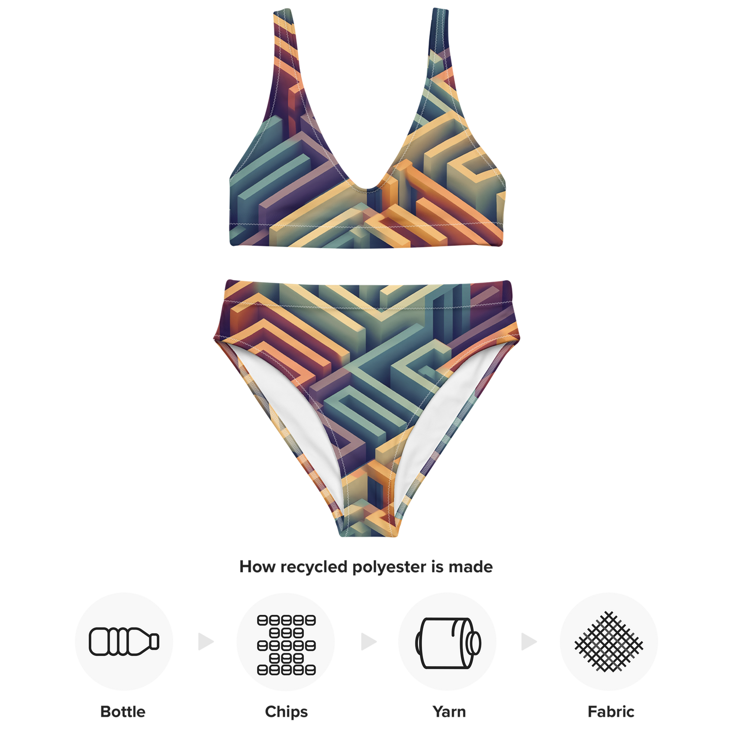 3D Maze Illusion | 3D Patterns | All-Over Print Recycled High-Waisted Bikini - #3