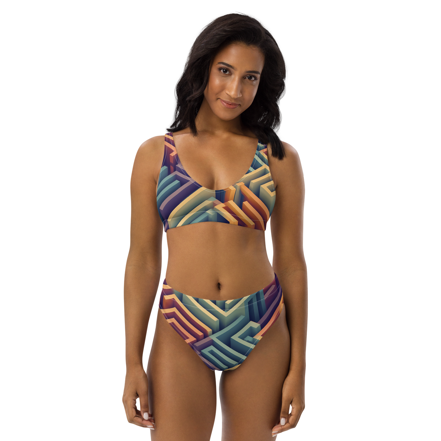 3D Maze Illusion | 3D Patterns | All-Over Print Recycled High-Waisted Bikini - #3