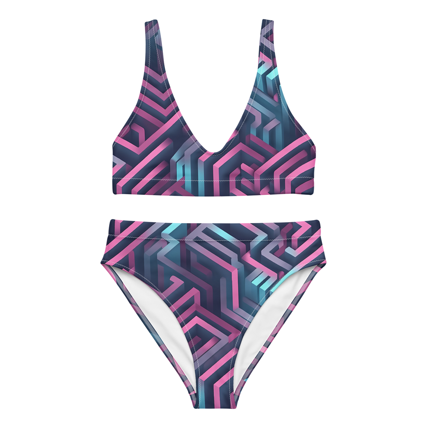 3D Maze Illusion | 3D Patterns | All-Over Print Recycled High-Waisted Bikini - #4