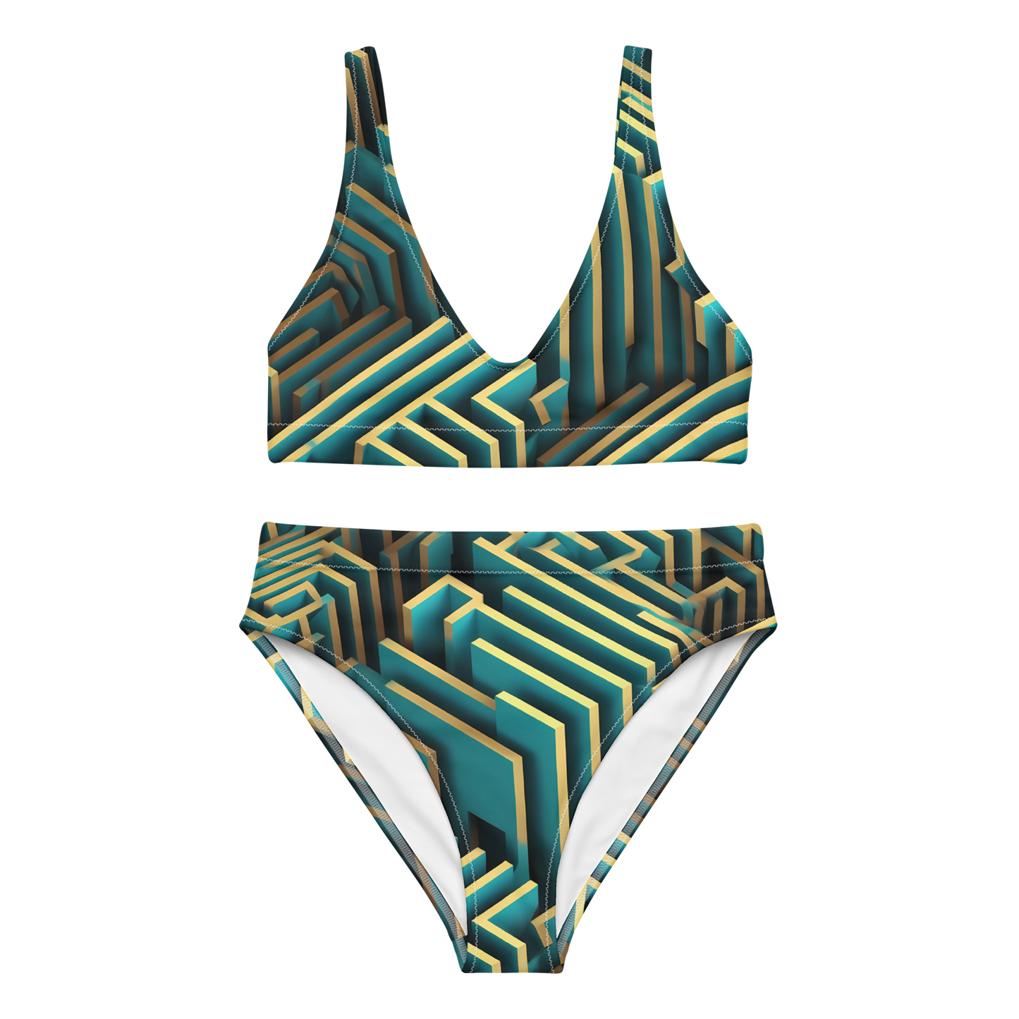 3D Maze Illusion | 3D Patterns | All-Over Print Recycled High-Waisted Bikini - #5