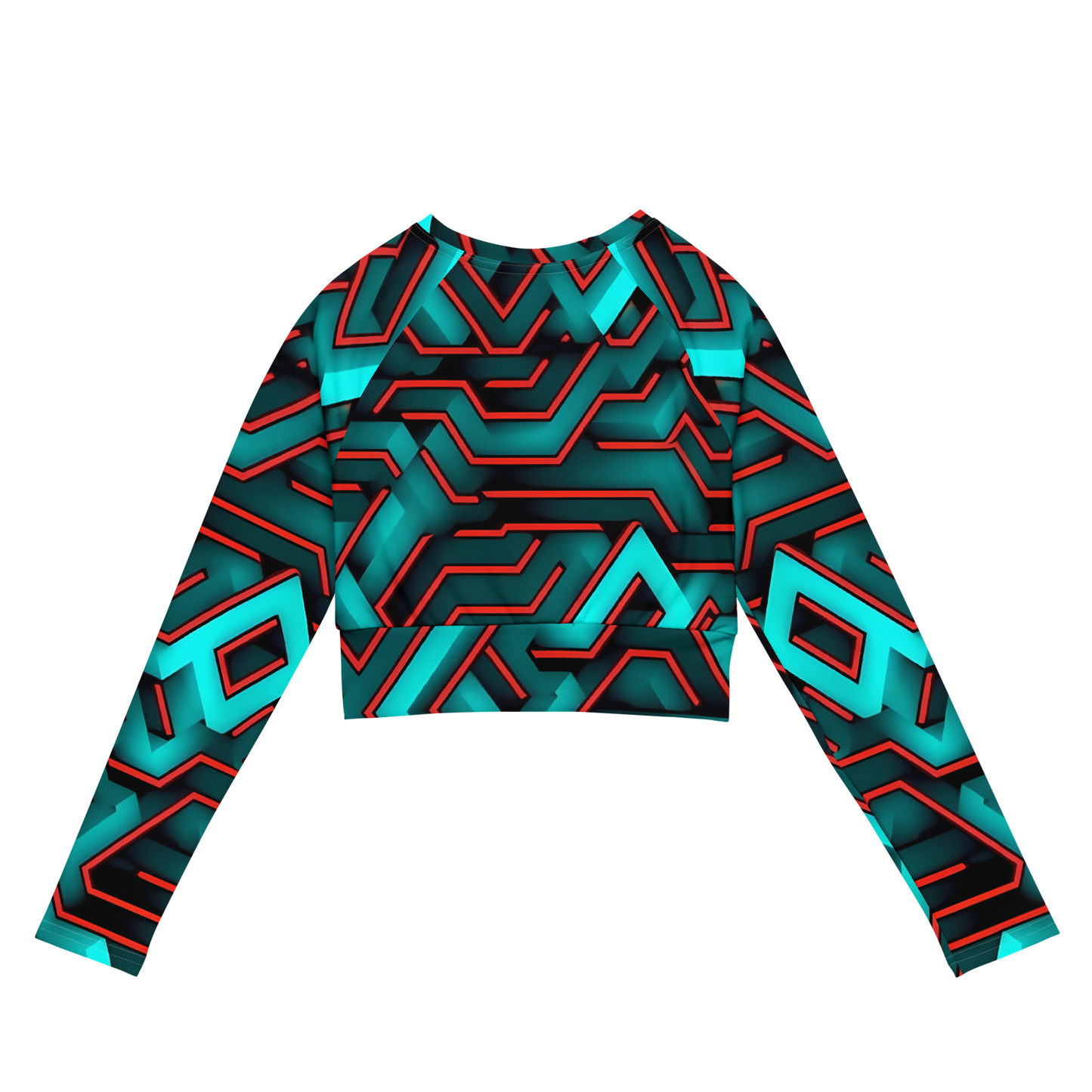 3D Maze Illusion | 3D Patterns | All-Over Print Recycled Long Sleeve Crop Top - #2