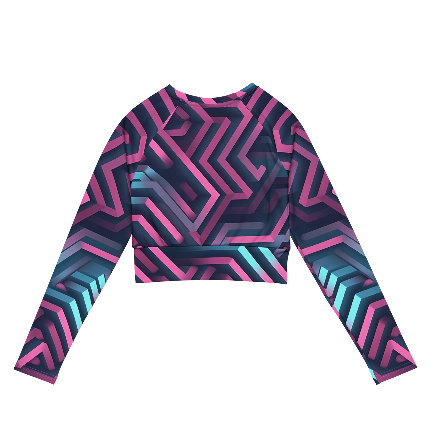 3D Maze Illusion | 3D Patterns | All-Over Print Recycled Long Sleeve Crop Top - #4