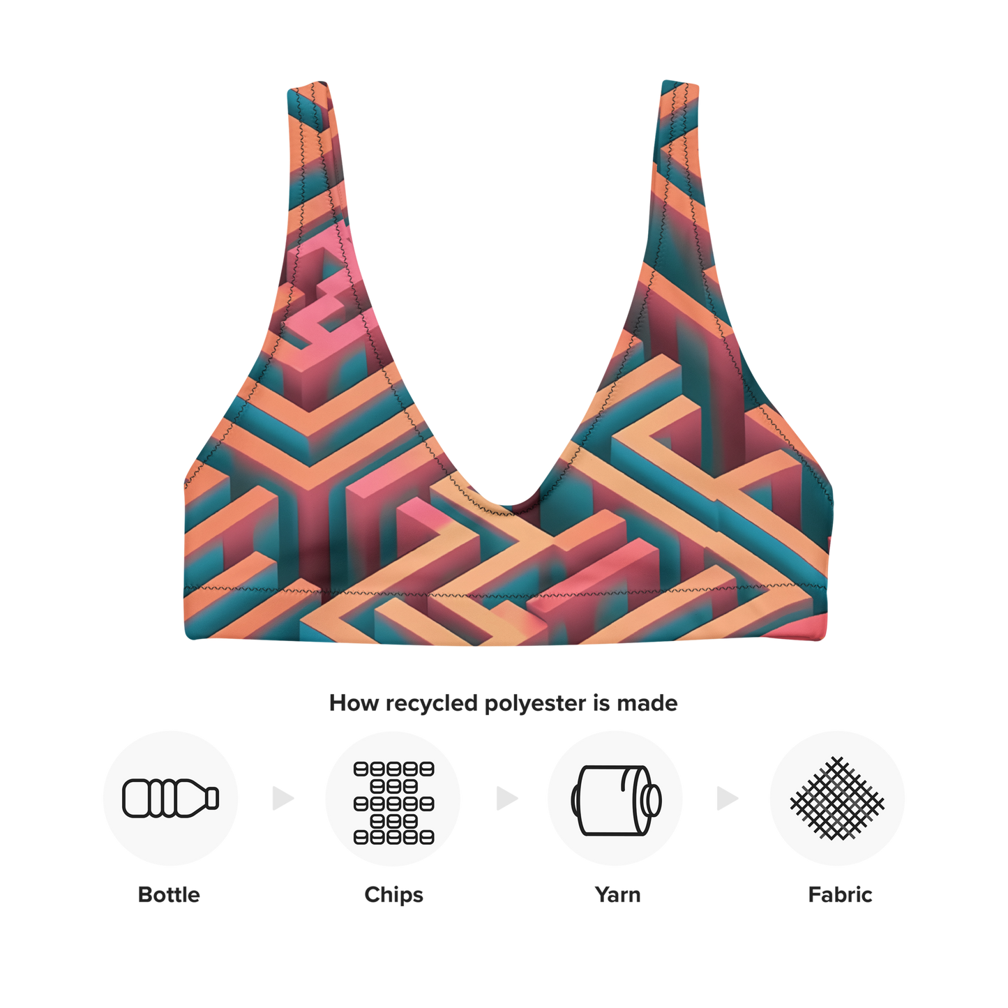 3D Maze Illusion | 3D Patterns | All-Over Print Recycled Padded Bikini Top - #1