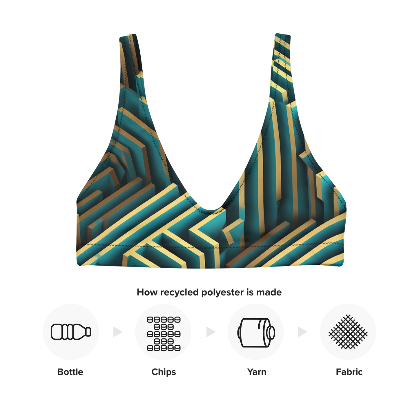 3D Maze Illusion | 3D Patterns | All-Over Print Recycled Padded Bikini Top - #5