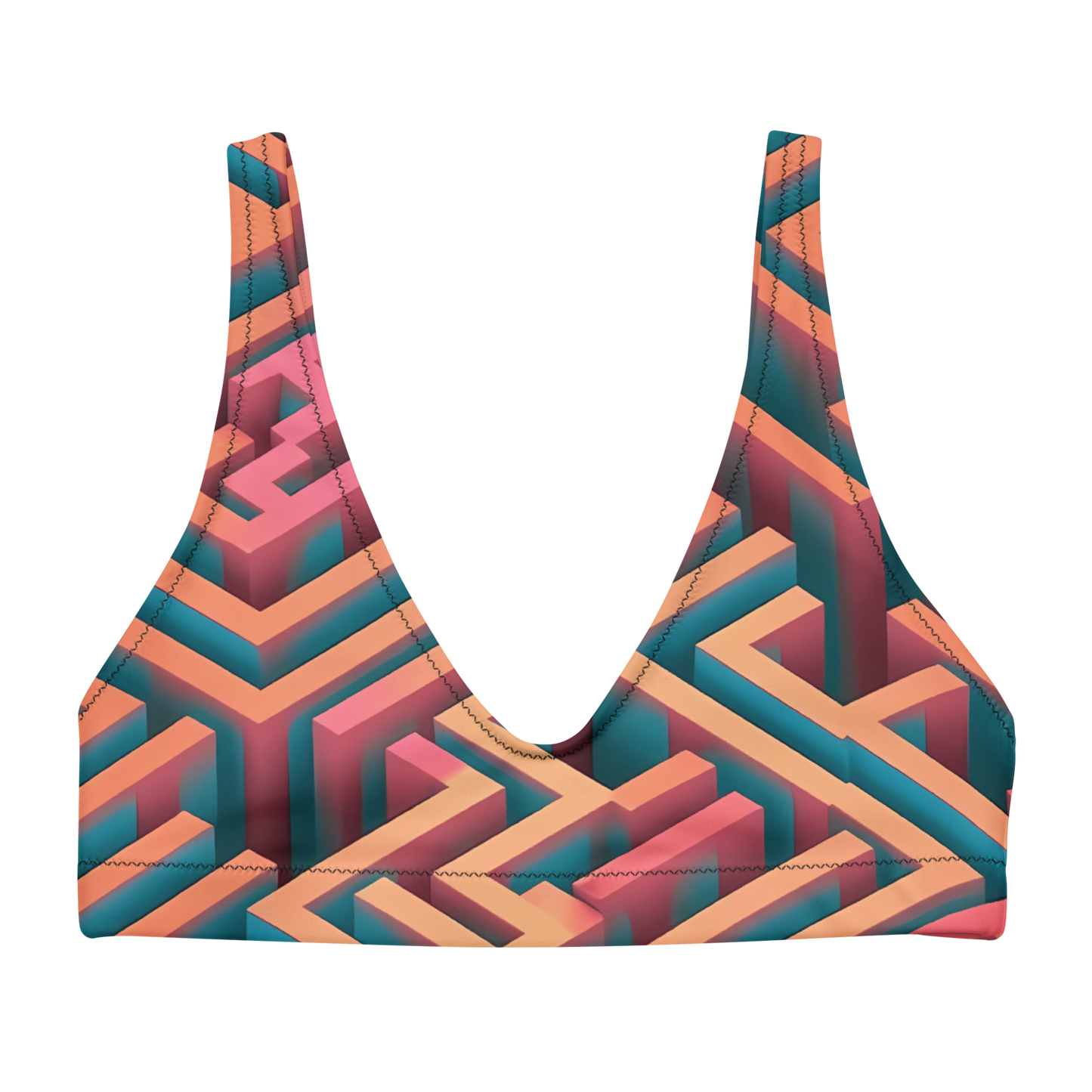 3D Maze Illusion | 3D Patterns | All-Over Print Recycled Padded Bikini Top - #1