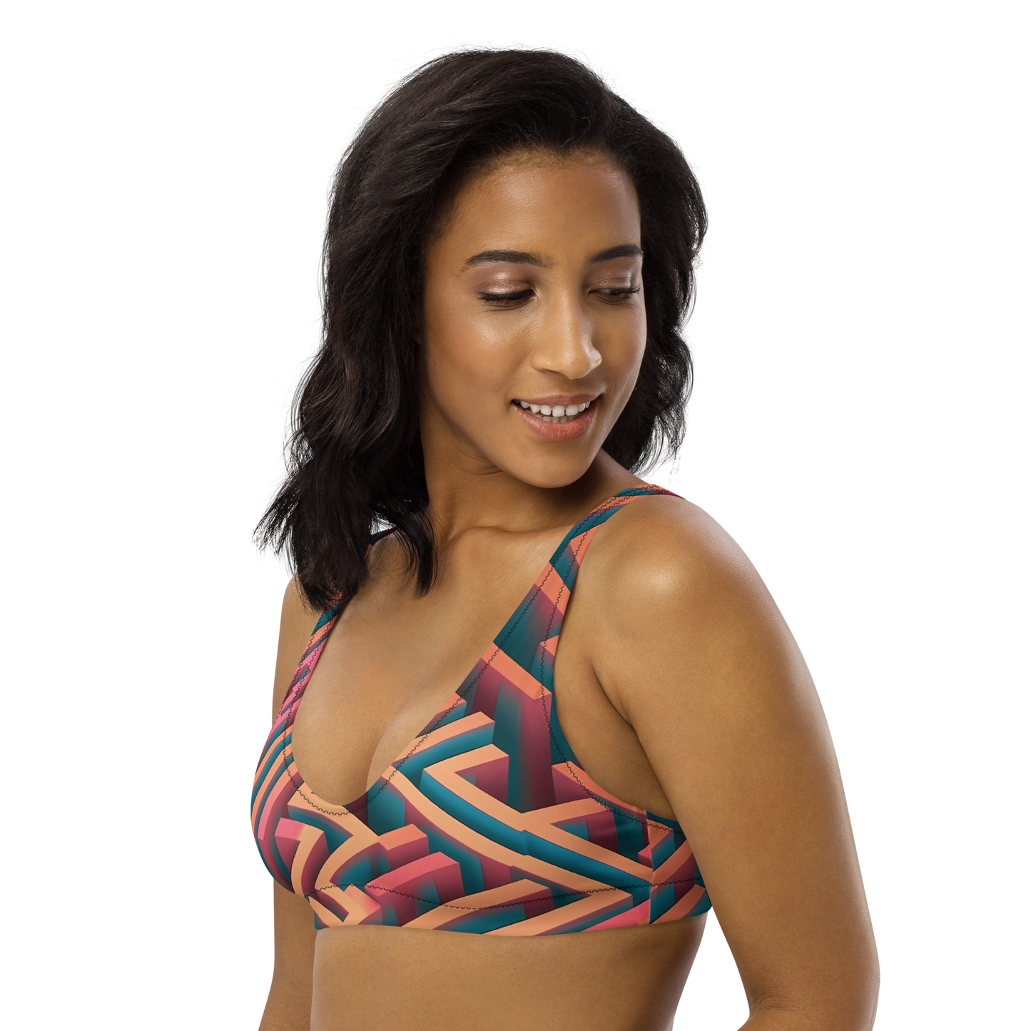 3D Maze Illusion | 3D Patterns | All-Over Print Recycled Padded Bikini Top - #1