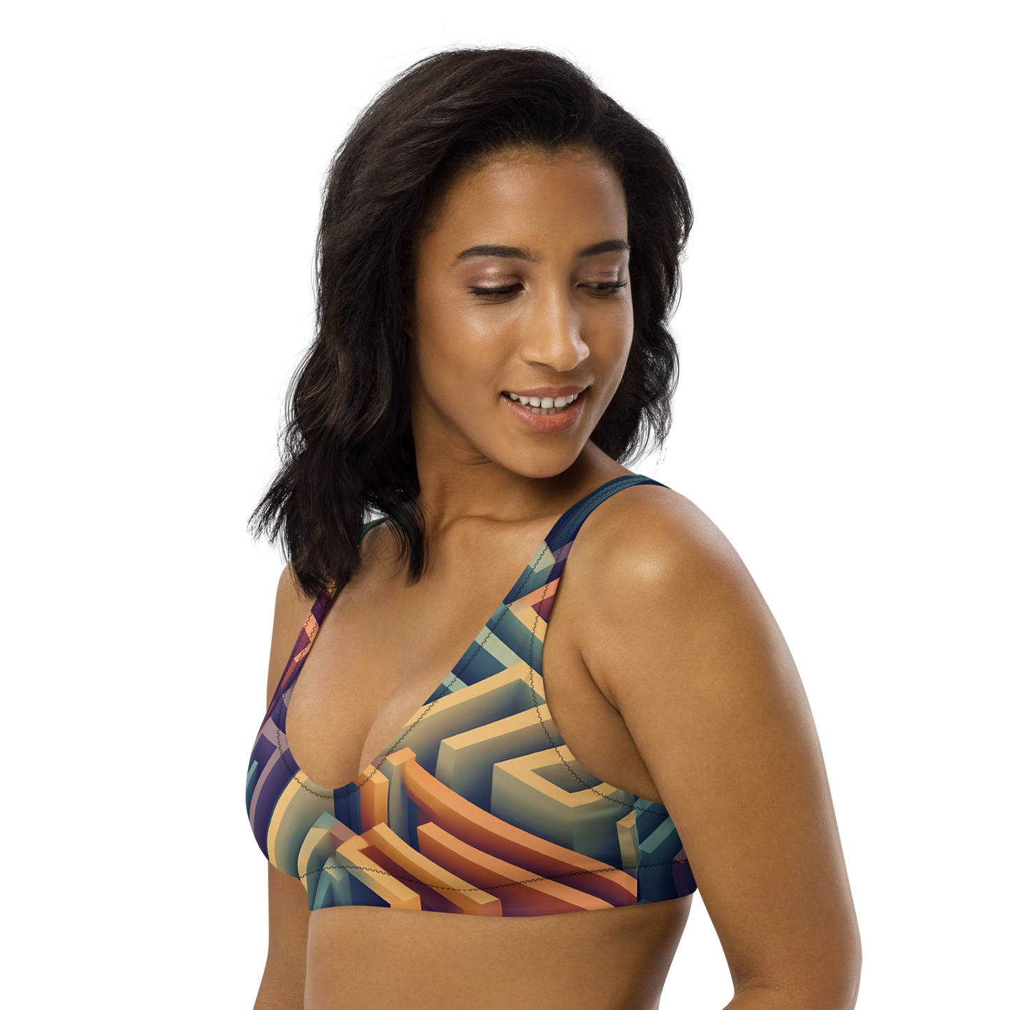 3D Maze Illusion | 3D Patterns | All-Over Print Recycled Padded Bikini Top - #3