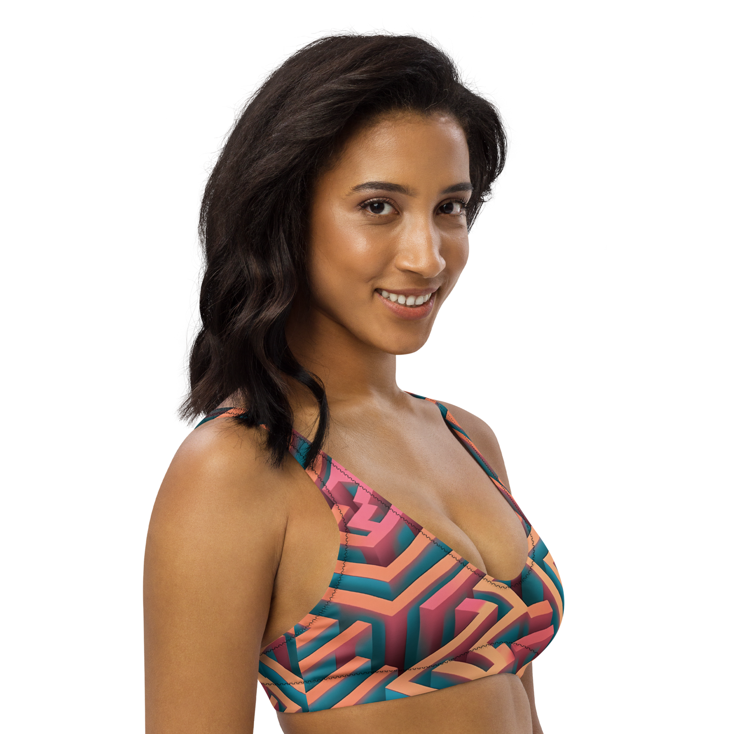 3D Maze Illusion | 3D Patterns | All-Over Print Recycled Padded Bikini Top - #1